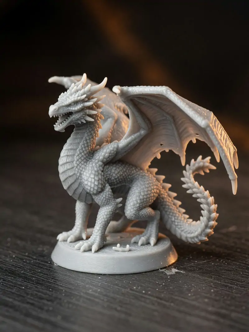 Miniatura de dragão impressa em 3D com escamas detalhadas