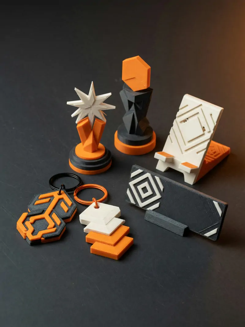Chaveiros, troféus e suporte de celular personalizados impressos em 3D
